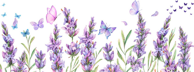 Lavender flower with butterfly on transparent background render png
