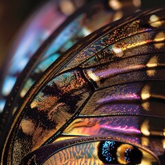 Captivating Macro Photograph of a Butterfly's Intricate Wing Patterns and Vibrant Iridescent Textures Showcasing the Beauty and Complexity of Nature