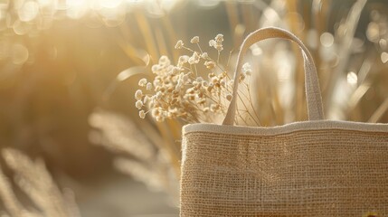 The simple beauty of a reusable, eco-friendly bag captured in a close-up, minimalist setting - obrazy, fototapety, plakaty