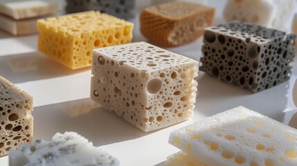 Focused on sustainability, a close look at minimalist sponges designed to biodegrade - obrazy, fototapety, plakaty