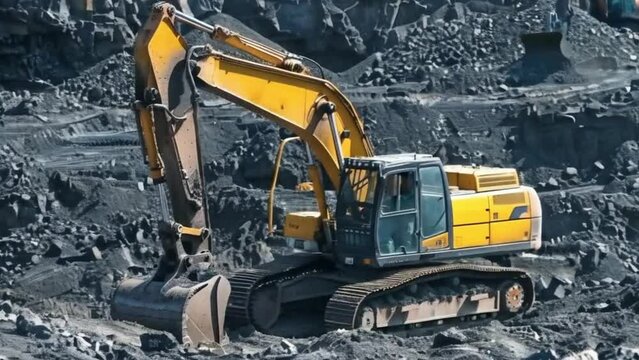 Excavator in mining is dredging coal 