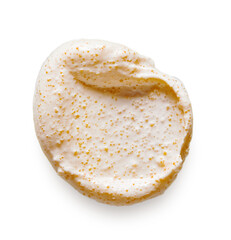 Cosmetic scrub texture. Exfoliating cream with orange particles swatch isolated on transparent background with shadow