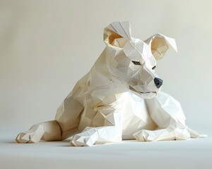 Paper dog sculpture in 3D, combining fashion with imaginative beauty ,3DCG,clean sharp focus
