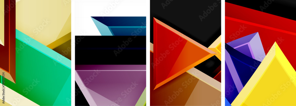 Aufkleber a vibrant collage featuring four different colored triangles electric blue, magenta, tints and shade