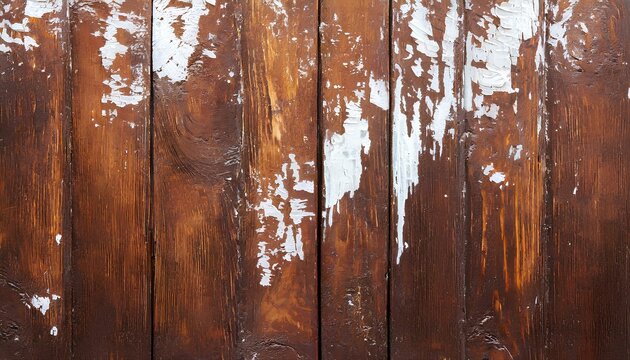 Wooden brown background with white paint stains; old wood texture 
