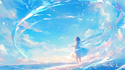 Enchanting Anime Water Magic: Ocean Swirl Wallpaper