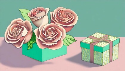 3D Roses and a small box from a pastel paper
