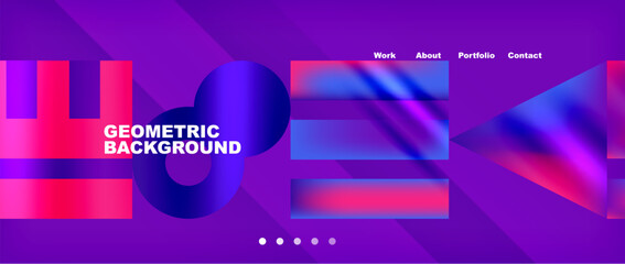 Experience a vibrant visual effect with a purple background adorned with red and blue geometric shapes. Perfect for entertainment events with audio equipment and electric blue accents