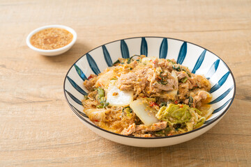 Stir-Fried Thai Styled Sukiyaki or Stir-fried vermicelli with pork and vegetables in sukiyaki sauce