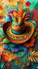 Digital sombrero graphics and vibrant elements for festive Cinco de Mayo greetings
