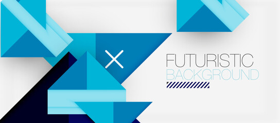 An electric blue font against an azure background, adorned with aqua triangles and magenta circles. A futuristic design with geometric shapes and symmetrical patterns