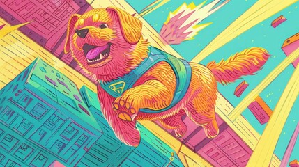 A dog with random, superhero powers, saving the day one bark at a time - obrazy, fototapety, plakaty