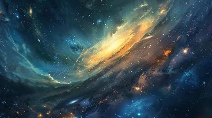 Foto op Canvas illustration of galaxy background cosmic space glowing yellow mysterious universe © Farhan