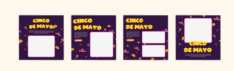 Social media post banner for Cinco de Mayo celebration. Set of cinco de mayo party poster templates. Cinco de mayo poster and banner. - obrazy, fototapety, plakaty