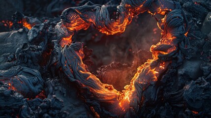 A heart-shaped frame consisting of thick slow-moving lava flows
