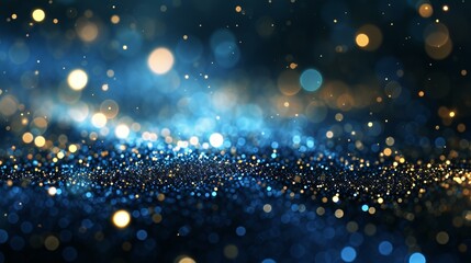 A hyper-realistic abstract background featuring dark blue and gold particles, AI Generative