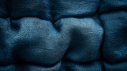 Fototapeta premium Abstract fabric texture background, close up picture of purssian blue color thread, macro image of textile surface, wallpaper template for banner, website, backdrop, poster.