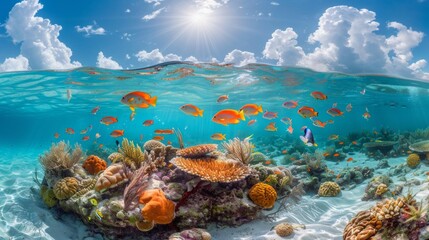 Fototapeta na wymiar Vibrant underwater panorama of a tropical reef, AI Generative