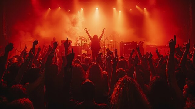 Rock concert, live fans cheering, electric atmosphere, unity in music appreciation, dynamic and energetic crowd, AI Generative