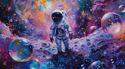 astronaut bubbles in outer space colorfur space cosmic-themed wallpapers and stunning sci-fi visuals - obrazy, fototapety, plakaty