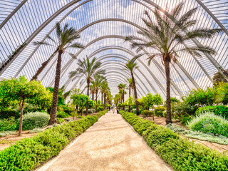 Valencia, Spain - L'Umbracle, a sculpture garden and walk forming an entrance to the City of Arts and Sciences in Valencia.
