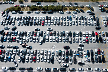 Aerial view of big car parking