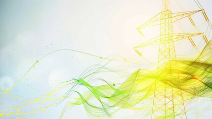 An electricity frame with dynamic arcs of yellow and green energizing a poster promoting renewable energy