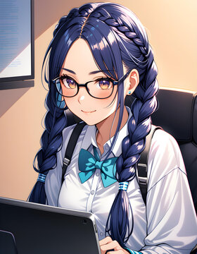 Una chica geek sumamente enfocada, con unas lindas gafas