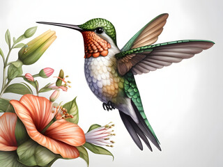 Fototapeta premium Beautiful Hummingbird in white backround.3d Illustration Art cartoon .amazing logo