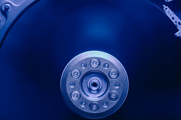 hard disk drive without the top protective cover. abstract electronics background. - 784215880