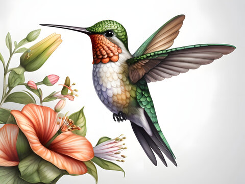 Beautiful Hummingbird in white backround.3d Illustration Art cartoon .amazing logo

