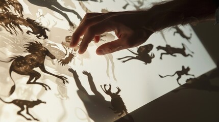 Skilled Hand Gestures Crafting Shadow Animals Close-Up