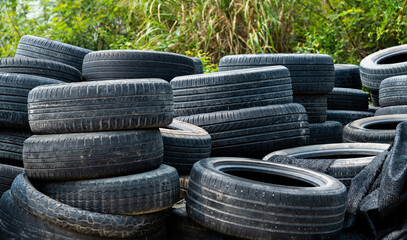 A pile of old car tires