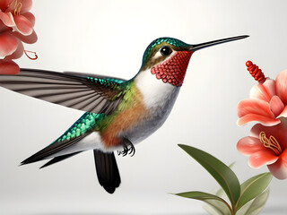 Fototapeta premium Beautiful Hummingbird in white backround.3d Illustration Art cartoon .amazing logo