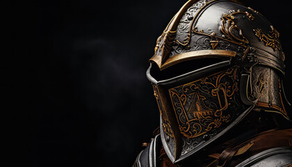 Knight's helmet and armor on a black background