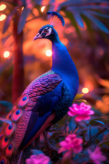Close-Up Portrait of a Beautiful Peacock Displaying Vibrant Feathers