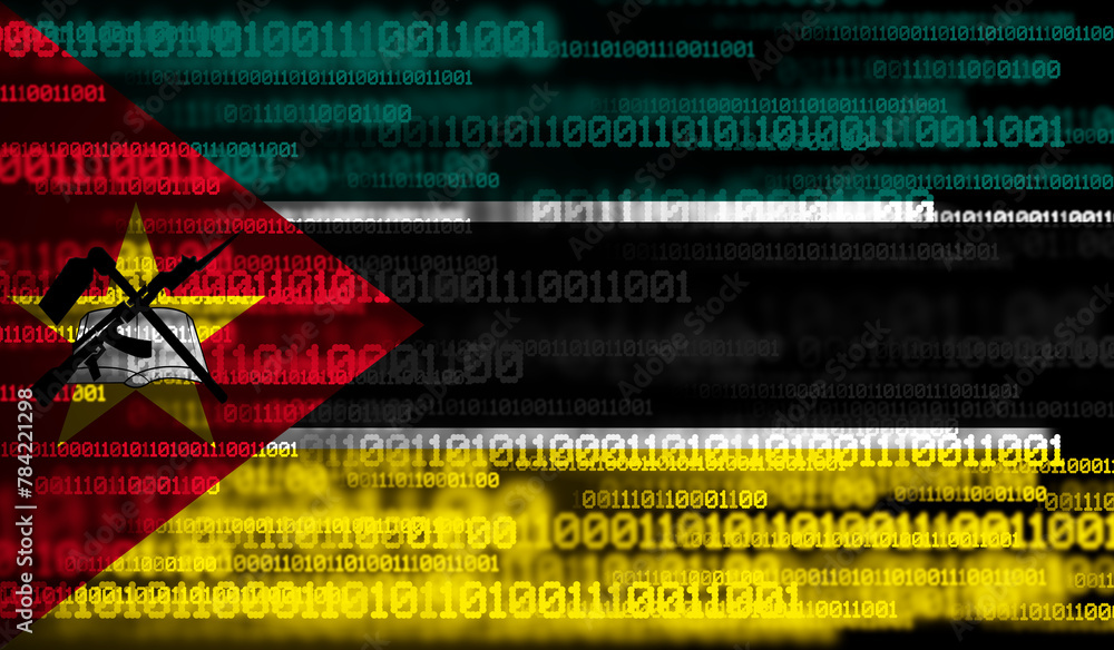 Poster flag of mozambique on binary code. modern technology concept