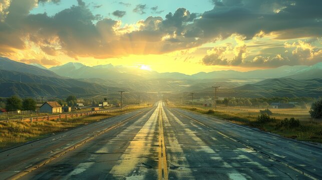 photorealistic highway on town background Generated with Ai tools
