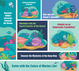 Vibrant Ocean Life Poster Series Vector