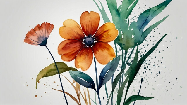 Fototapeta Hand painted watercolor floral pattern peach tones vector design in eps 10