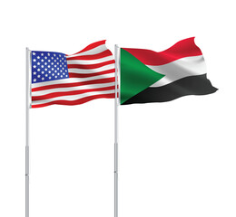 American and Sudanese flags together.USA,Sudan flags on pole