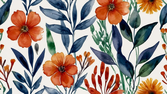 Fototapeta Hand painted watercolor floral pattern peach tones vector design in eps 10