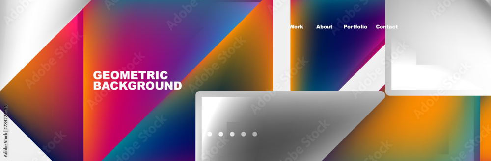 Aufkleber A geometric background featuring colorful triangles and squares on a white background, creating a symmetrical and vibrant display of tints and shades in electric blue tones