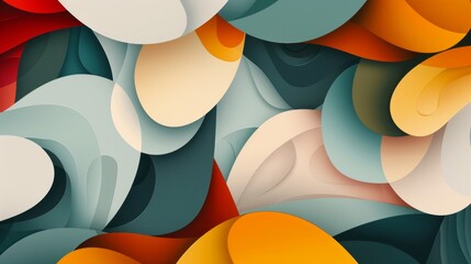 Abstract design of overlapping shapes in varying sizes and colors, crafting a layered depth effect