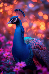 Close-Up Portrait of a Beautiful Peacock Displaying Vibrant Feathers
