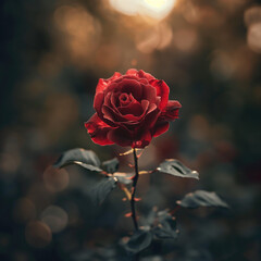 Beautiful lone rose in a dark nature backdrop like a meadow