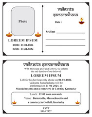 template, Obituary template design, Death Card, Vaikunta samaradhane card, english
