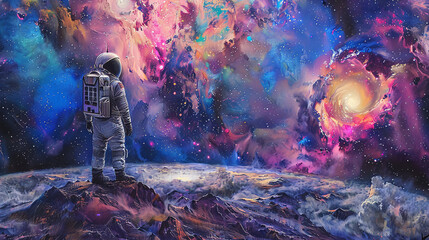 astronaut star clusters and symbols of universal reflection concept cosmic photography cosmic themed wallpapers stunning sci-fi visuals - obrazy, fototapety, plakaty