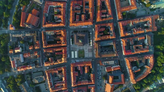 Top Down Old Town Kalisz Ratusz Stare Miasto Rynek Aerial View Poland