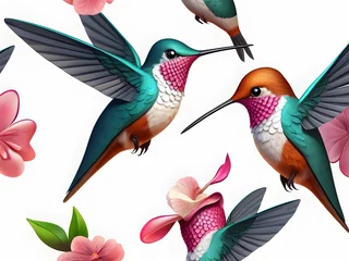 Fotobehang Kolibrie Beautiful Hummingbird in white backround.3d Illustration Art cartoon .amazing logo  